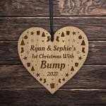 1st Christmas With Bump Engraved Heart Personalised Decoration