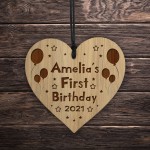 Baby Boy Girls First Birthday Keepsake Wood Heart Engraved Heart
