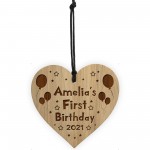Baby Boy Girls First Birthday Keepsake Wood Heart Engraved Heart