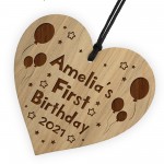 Baby Boy Girls First Birthday Keepsake Wood Heart Engraved Heart