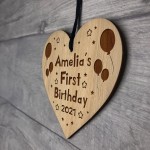 Baby Boy Girls First Birthday Keepsake Wood Heart Engraved Heart
