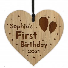 Babys First Birthday Keepsake Wood Heart Engraved Heart 1st
