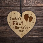 Babys First Birthday Keepsake Wood Heart Engraved Heart 1st
