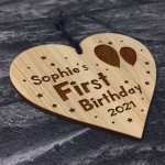 Babys First Birthday Keepsake Wood Heart Engraved Heart 1st