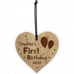 Babys First Birthday Keepsake Wood Heart Engraved Heart 1st