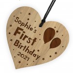 Babys First Birthday Keepsake Wood Heart Engraved Heart 1st