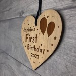 Babys First Birthday Keepsake Wood Heart Engraved Heart 1st