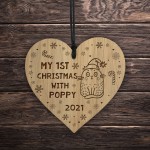 1st Christmas With Any Name Cat Kitten Personalised Wood Bauble