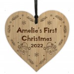 Babys 1st Christmas Engraved Wood Heart Daughter Son Decoration