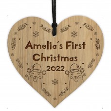 Babys 1st Christmas Engraved Wood Heart Daughter Son Decoration