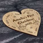 Babys 1st Christmas Engraved Wood Heart Daughter Son Decoration