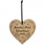 Babys 1st Christmas Engraved Wood Heart Daughter Son Decoration