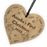 Babys 1st Christmas Engraved Wood Heart Daughter Son Decoration