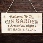 GIN GARDEN SIGN Engraved Hanging Wall Sign Home Bar Sign 