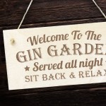 GIN GARDEN SIGN Engraved Hanging Wall Sign Home Bar Sign 