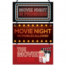 Movie Night 3 Pack Sign Bundle Cinema Room Man Cave Decor 