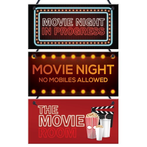 Movie Night 3 Pack Sign Bundle Cinema Room Man Cave Decor 