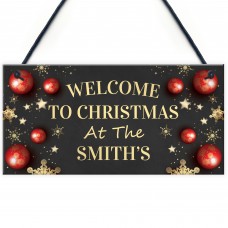 Personalised Christmas Welcome Plaque Hanging Decor Door Sign