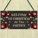 Personalised Christmas Welcome Plaque Hanging Decor Door Sign