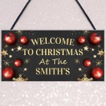 Personalised Christmas Welcome Plaque Hanging Decor Door Sign