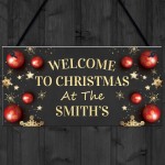 Personalised Christmas Welcome Plaque Hanging Decor Door Sign
