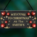 Personalised Christmas Welcome Plaque Hanging Decor Door Sign