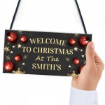 Personalised Christmas Welcome Plaque Hanging Decor Door Sign