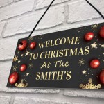 Personalised Christmas Welcome Plaque Hanging Decor Door Sign