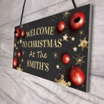 Personalised Christmas Welcome Plaque Hanging Decor Door Sign