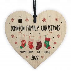 Personalised Family Christmas Bauble Wooden Hanging Heart Tree