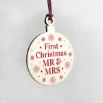 Mr & Mrs First Christmas Bauble Wood Hanging Tree Decoration