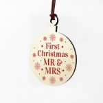 Mr & Mrs First Christmas Bauble Wood Hanging Tree Decoration