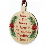 Personalised 1st Christmas Together Wooden Hanging Bauble Couple