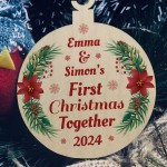 Personalised 1st Christmas Together Wooden Hanging Bauble Couple