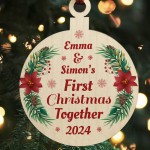 Personalised 1st Christmas Together Wooden Hanging Bauble Couple