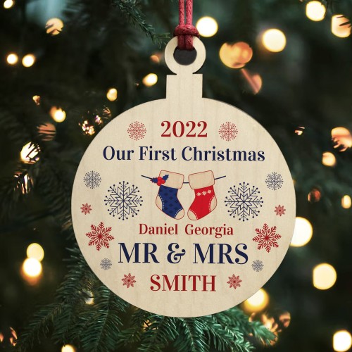 Personalised First Christmas Mr & Mrs Bauble Tree Decor Gifts