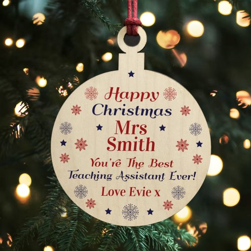 Personalised Christmas Gift For Teaching Assistant Bauble TA