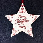 Personalised Xmas Tree Decoration Gift Wood Bauble Star Shape