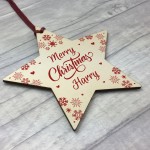 Personalised Xmas Tree Decoration Gift Wood Bauble Star Shape