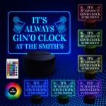 Personalised Gin Signs GIN O CLOCK Sign Gin And Tonic LED Plaque