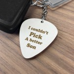 Son Gift From Mum or Dad Engraved Guitar Pick Keyring Christmas 
