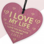Anniversary Gift Love My Life Wooden Heart I Love You Gift