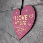 Anniversary Gift Love My Life Wooden Heart I Love You Gift