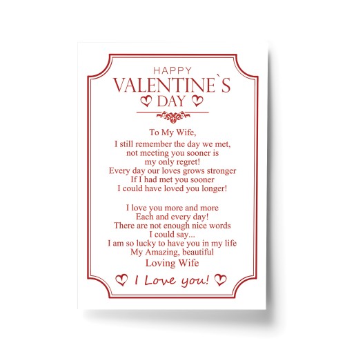 Wife Valentines Day Poem A4 Wall Print Valentines Gift For Her