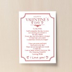 Wife Valentines Day Poem A4 Wall Print Valentines Gift For Her