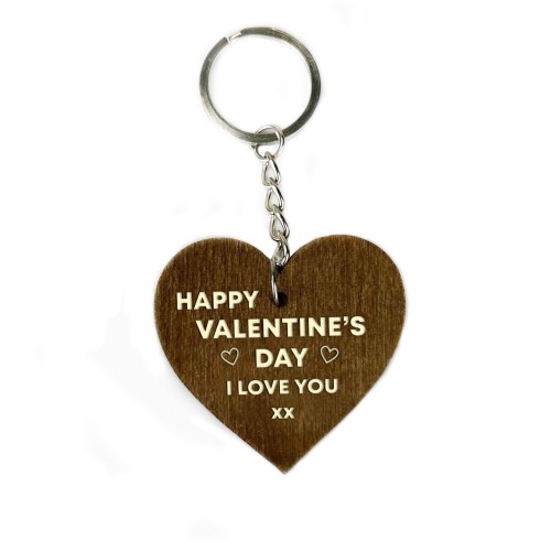 Happy Valentines Day Wood Keyring LOVE YOU Valentines Gift