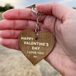 Happy Valentines Day Wood Keyring LOVE YOU Valentines Gift