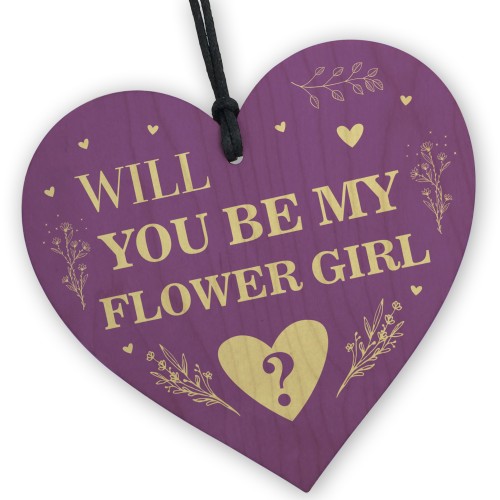 Will You be my Flower Girl? Wood Heart Proposal Wedding Gift 