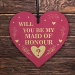 Will You be my Maid of Honour Wood Heart Proposal Wedding Gift 