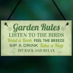 Novelty Garden Rules Hanging Sign For Garden Shed Summer House